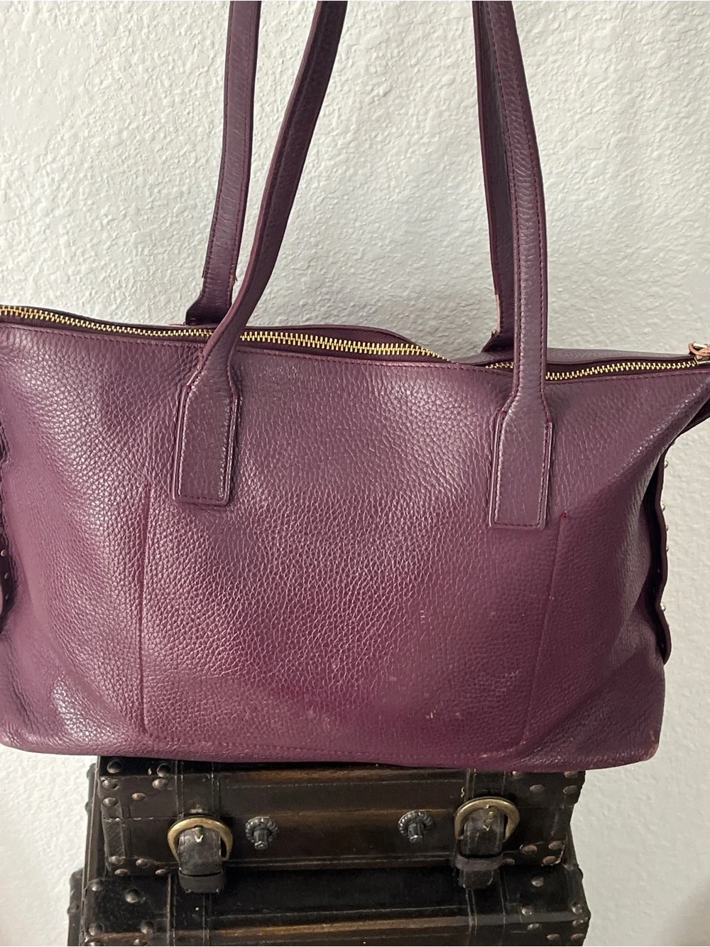 kate spade New York Pebbled Leather Tote in Deep Plum with Dustbag
